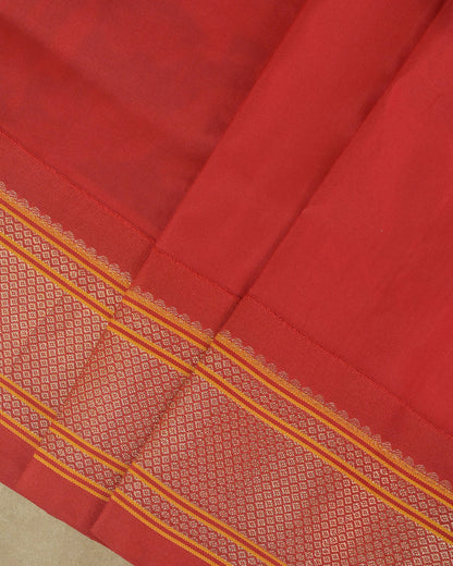 Peach pink Silk Paithani Woven paithani with red contrast