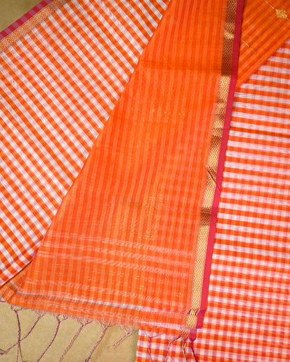 Yellow Orange Maheshwari Silk Saree