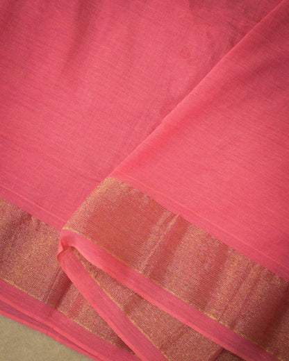 Pink Handloom Cotton Paithani Saree with Heavy Zari Pallu