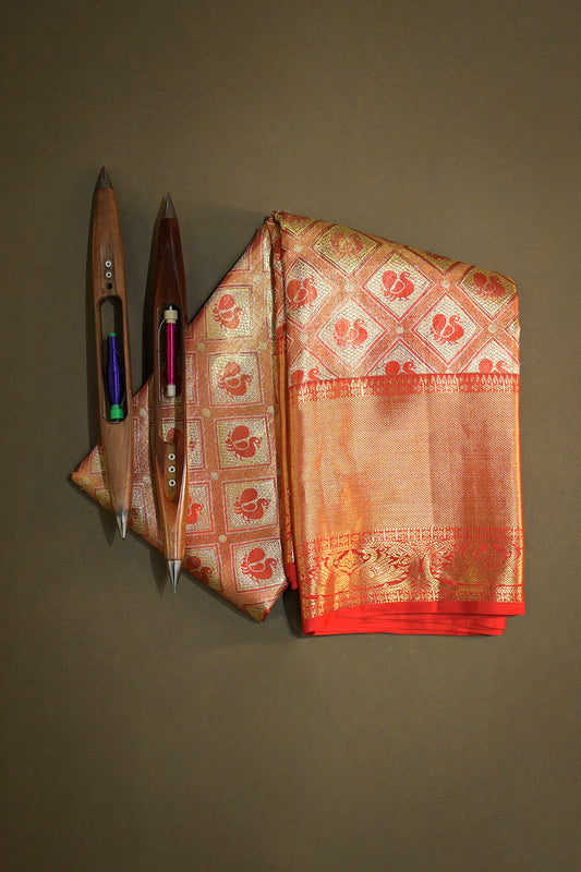 Kanjivaram Woven Peacock Jari Motifs Jaal