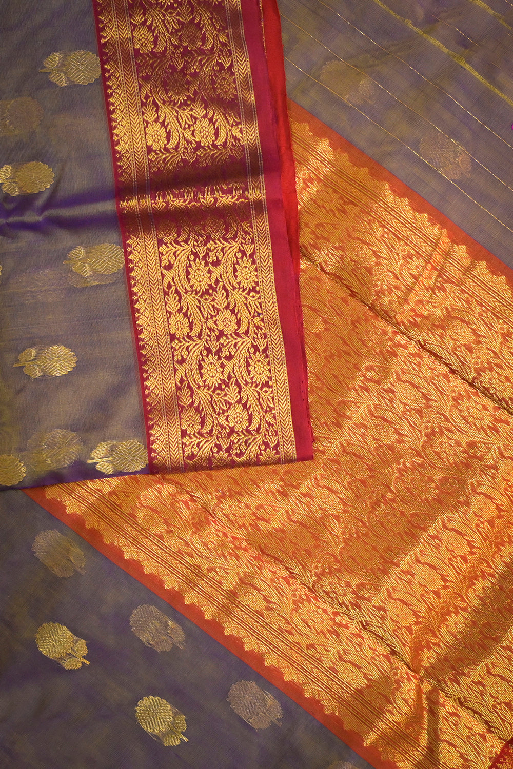 Chanderi Woven Jari Motifs With Red Contrast
