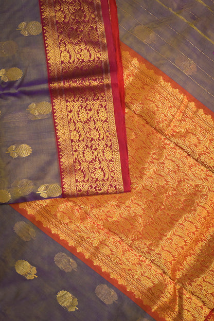 Chanderi Woven Jari Motifs With Red Contrast
