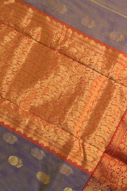 Chanderi Woven Jari Motifs With Red Contrast