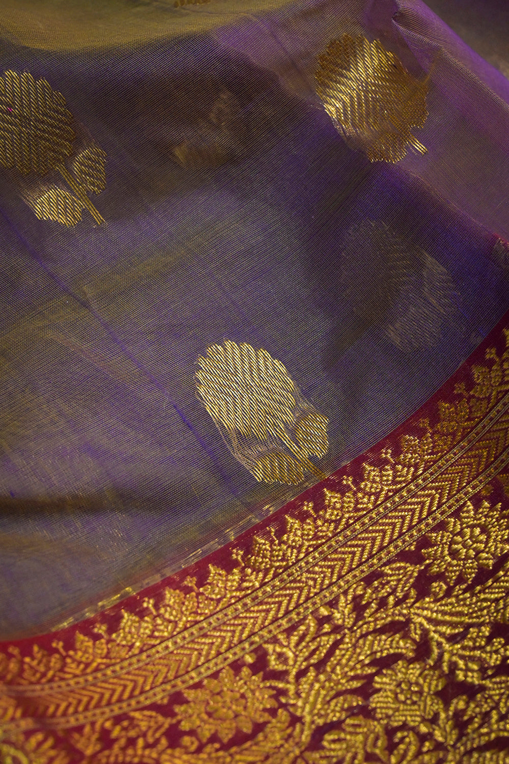 Chanderi Woven Jari Motifs With Red Contrast