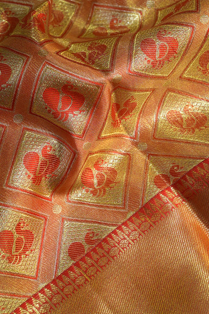 Kanjivaram Woven Peacock Jari Motifs Jaal
