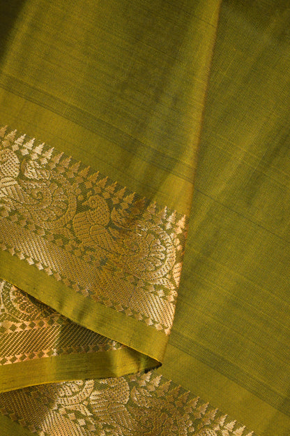 Soft Silk Woven Peacock Jari Motifs With Parrot Green Contrast