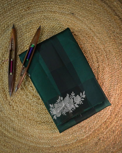 Bottle Green Kora Silk Saree