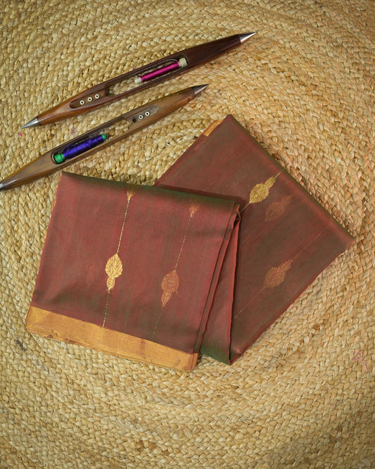 Olive Green Silk Chanderi Saree with Handloom Lining Chanderi