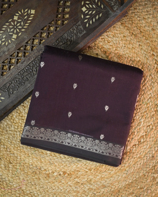Chocolate Chanderi Cotton Saree with Woven Buttis & Piping Border