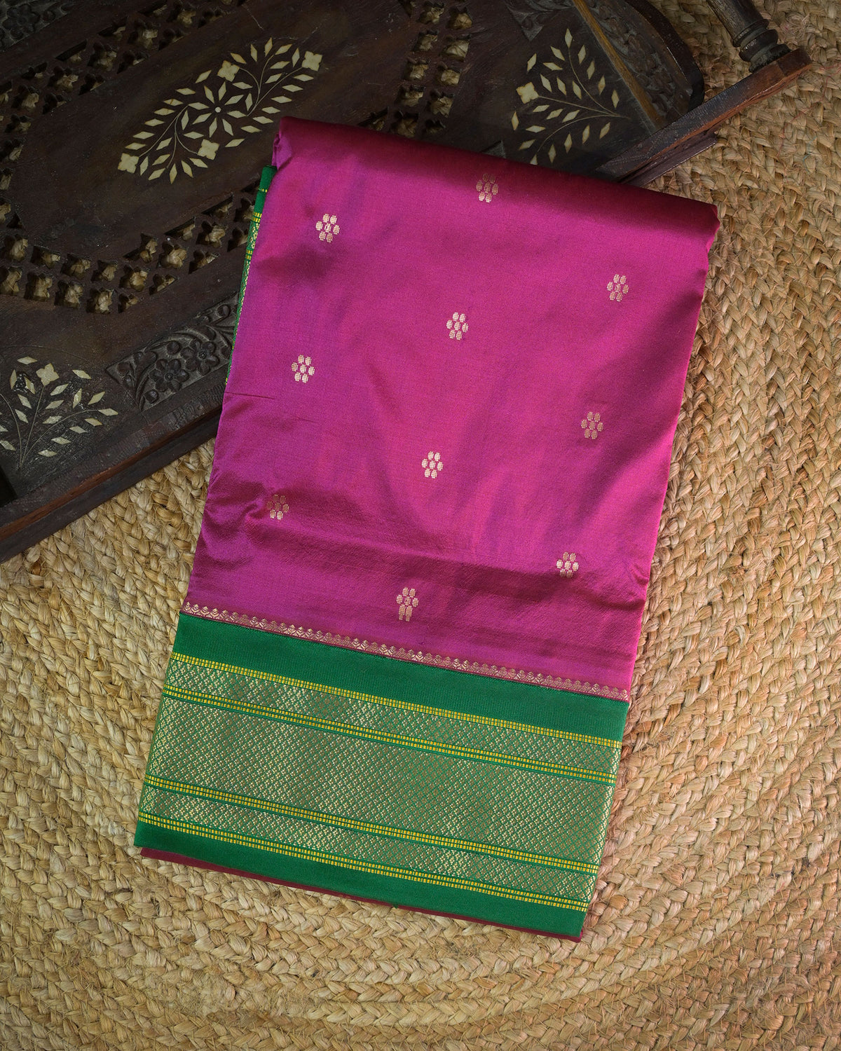 Purple Silk Paithanis Woven paithani with green contrast