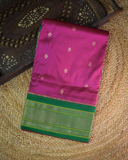 Purple Silk Paithanis Woven paithani with green contrast