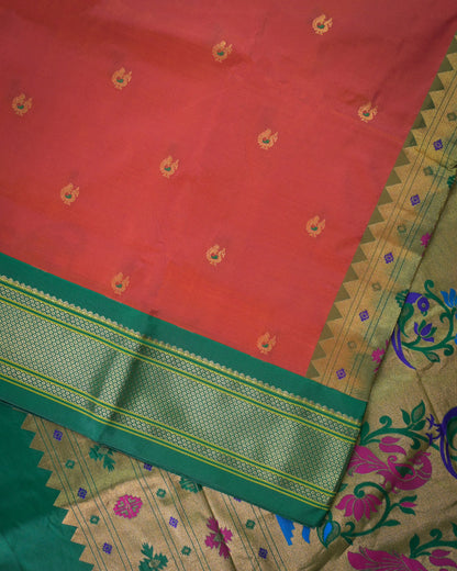 Cross Rani Silk Paithani Woven paithani with green contrast
