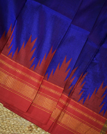 Royal Blue Silk Handloom Kolhapuri Ilkal Saree with Red Temple Border