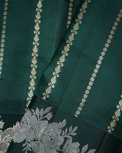Bottle Green Kora Silk Saree