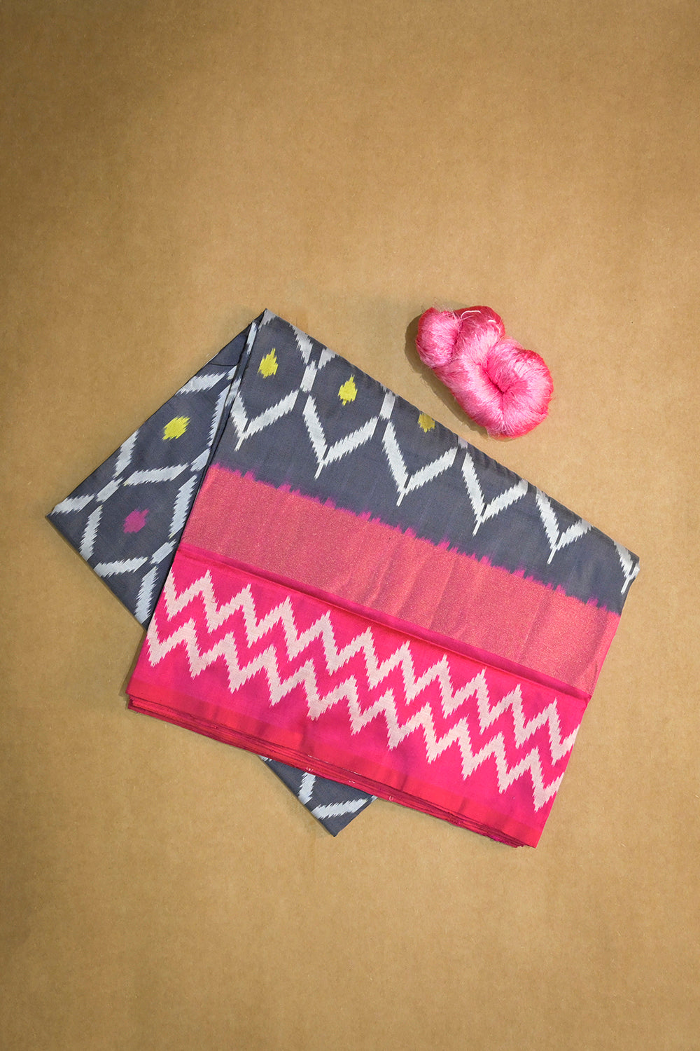 Ikkat Patola Tie And Dye Weave With Pink Contrast