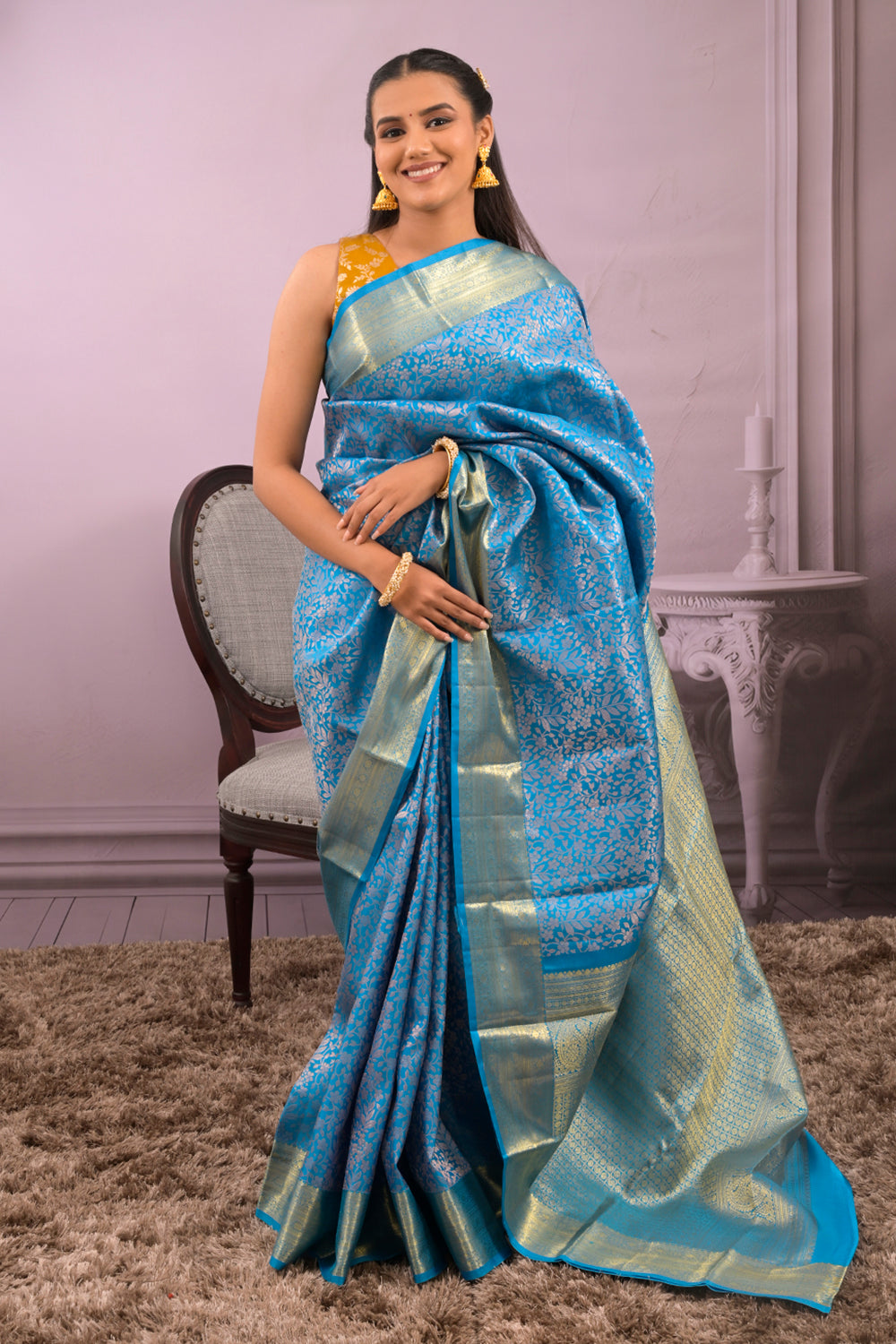 Kanjivaram All Over Brocade Weave With Rose Gold Jari