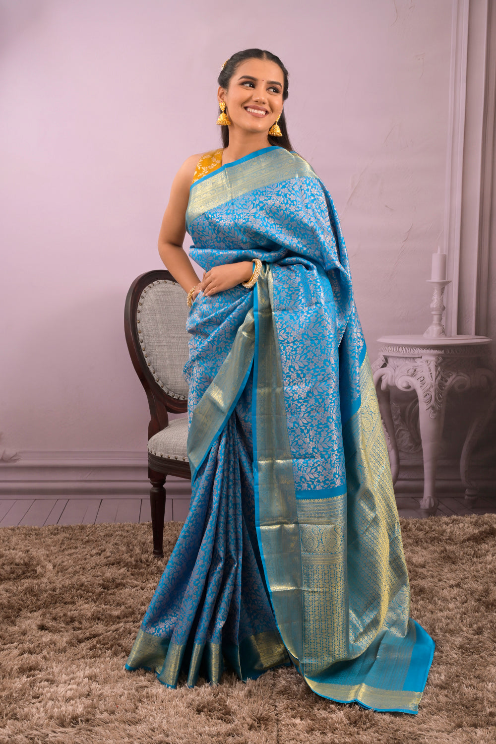 Kanjivaram All Over Brocade Weave With Rose Gold Jari