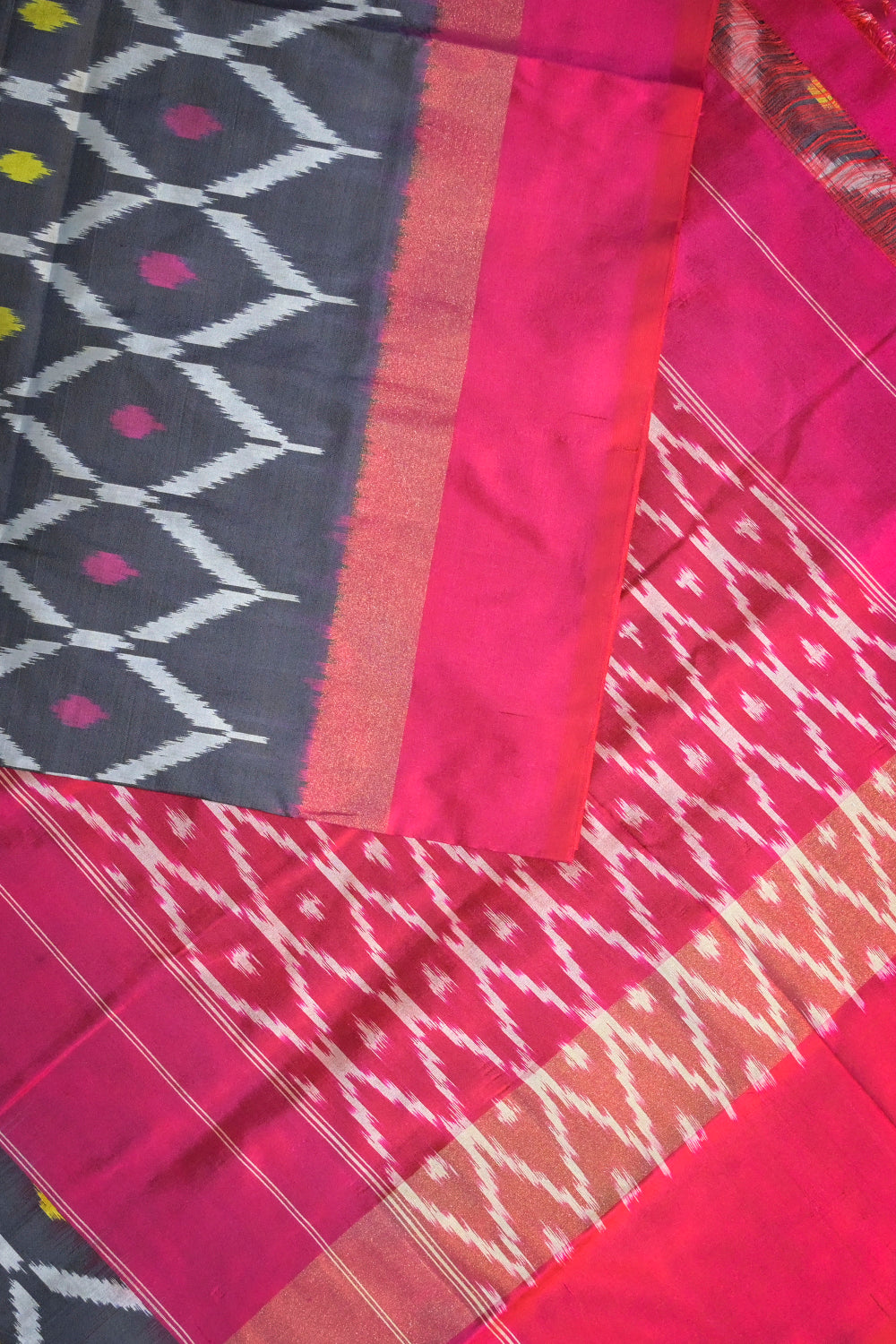 Ikkat Patola Tie And Dye Weave With Pink Contrast