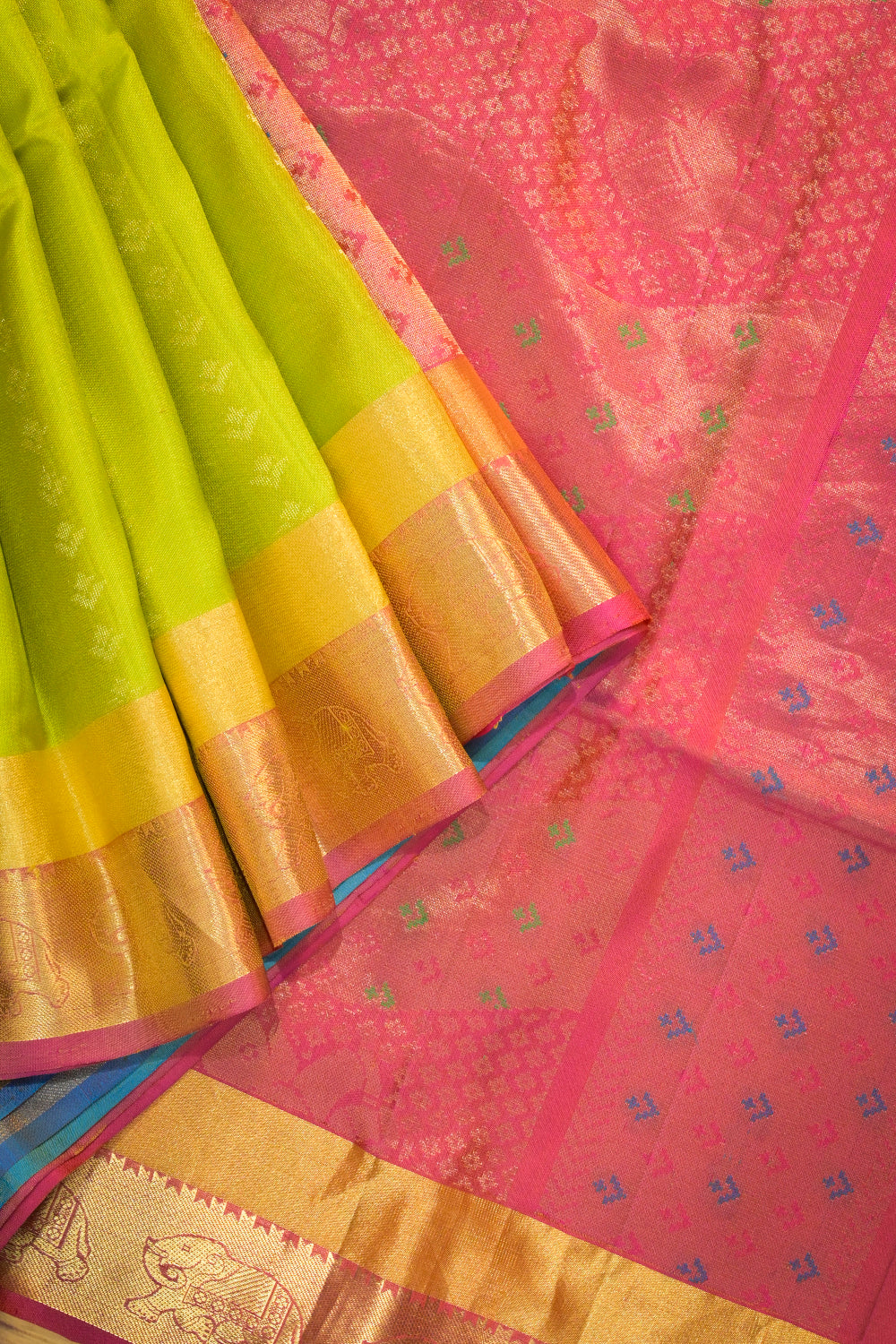 Soft Silk Woven Motifs With Jari Elephant Border