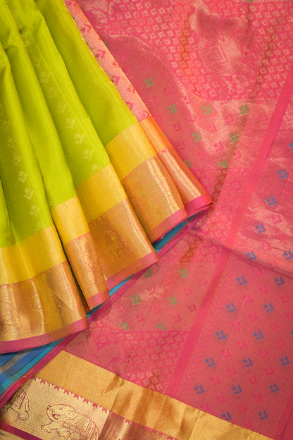 Soft Silk Woven Motifs With Jari Elephant Border