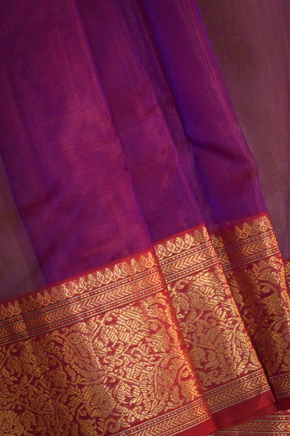 Chanderi Woven Jari Motifs With Red Contrast