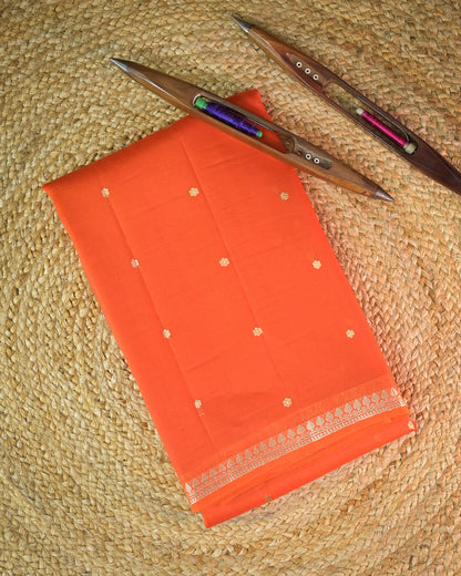 Orange Pure Banarasi Kora Silk Saree with Chunri Buttis