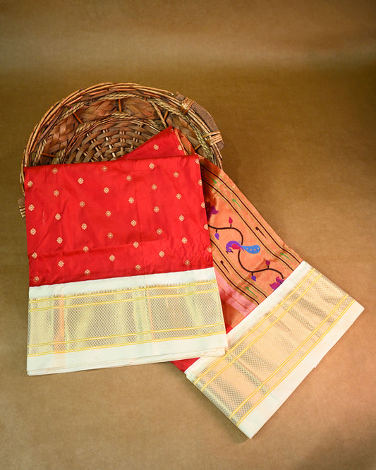 Red Pure Silk Kadiyal Paithani Saree