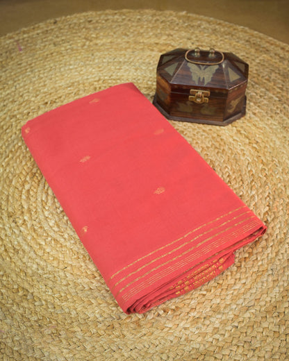 Reddish Rani Handloom Cotton Paithani Saree with Heavy Zari Pallu