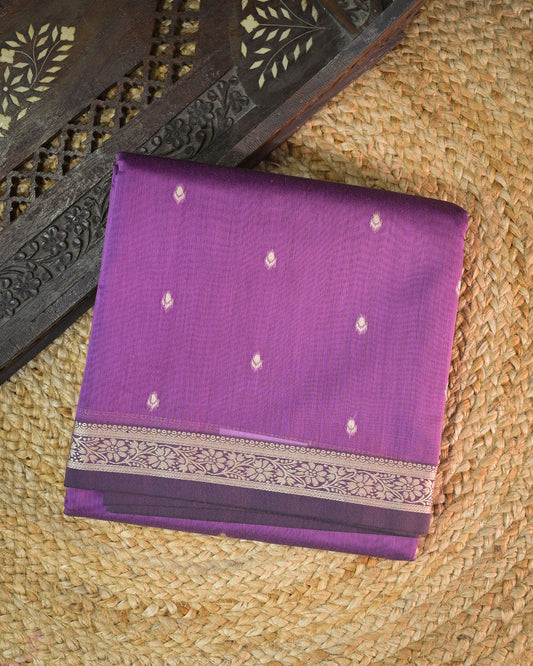 Lavender Chanderi Cotton Saree with Woven Buttis & Piping Border
