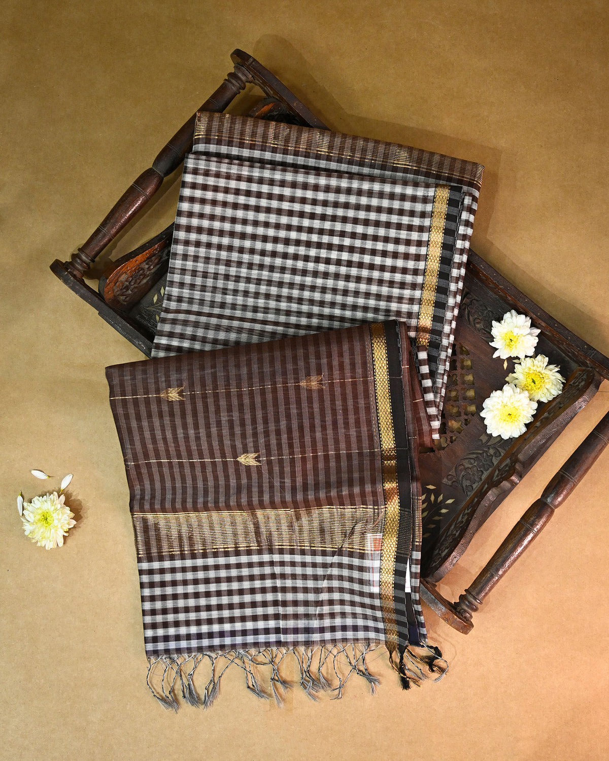 Maroon Maheshwari Silk Saree