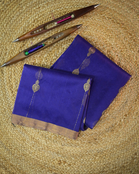 Royal Blue Silk Chanderi Saree with Handloom Lining Chanderi