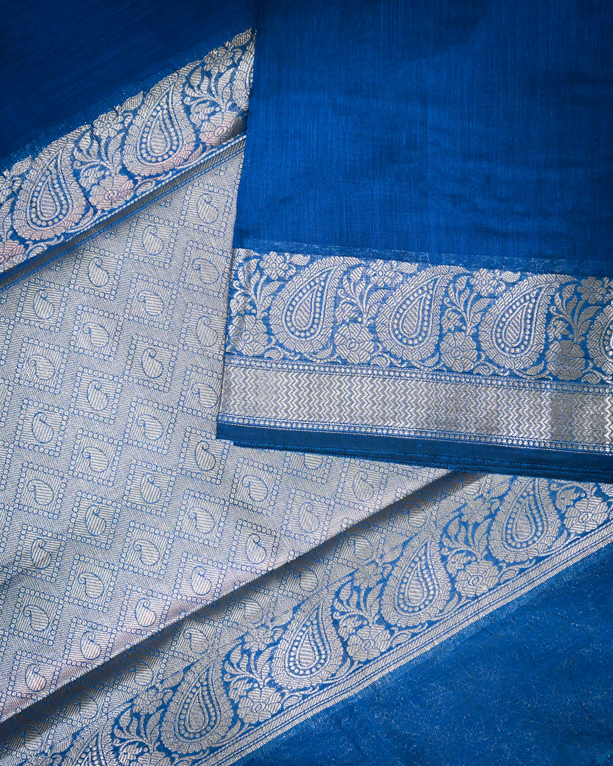 Peacock Blue Cotton/Linen Saree – Woven Plain Body with Rich Pallu