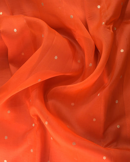 Orange Pure Banarasi Kora Silk Saree with Chunri Buttis