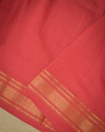 Reddish Rani Handloom Cotton Paithani Saree with Heavy Zari Pallu