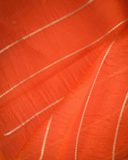 Orange Pure Banarasi Kora Silk Saree with Chunri Buttis