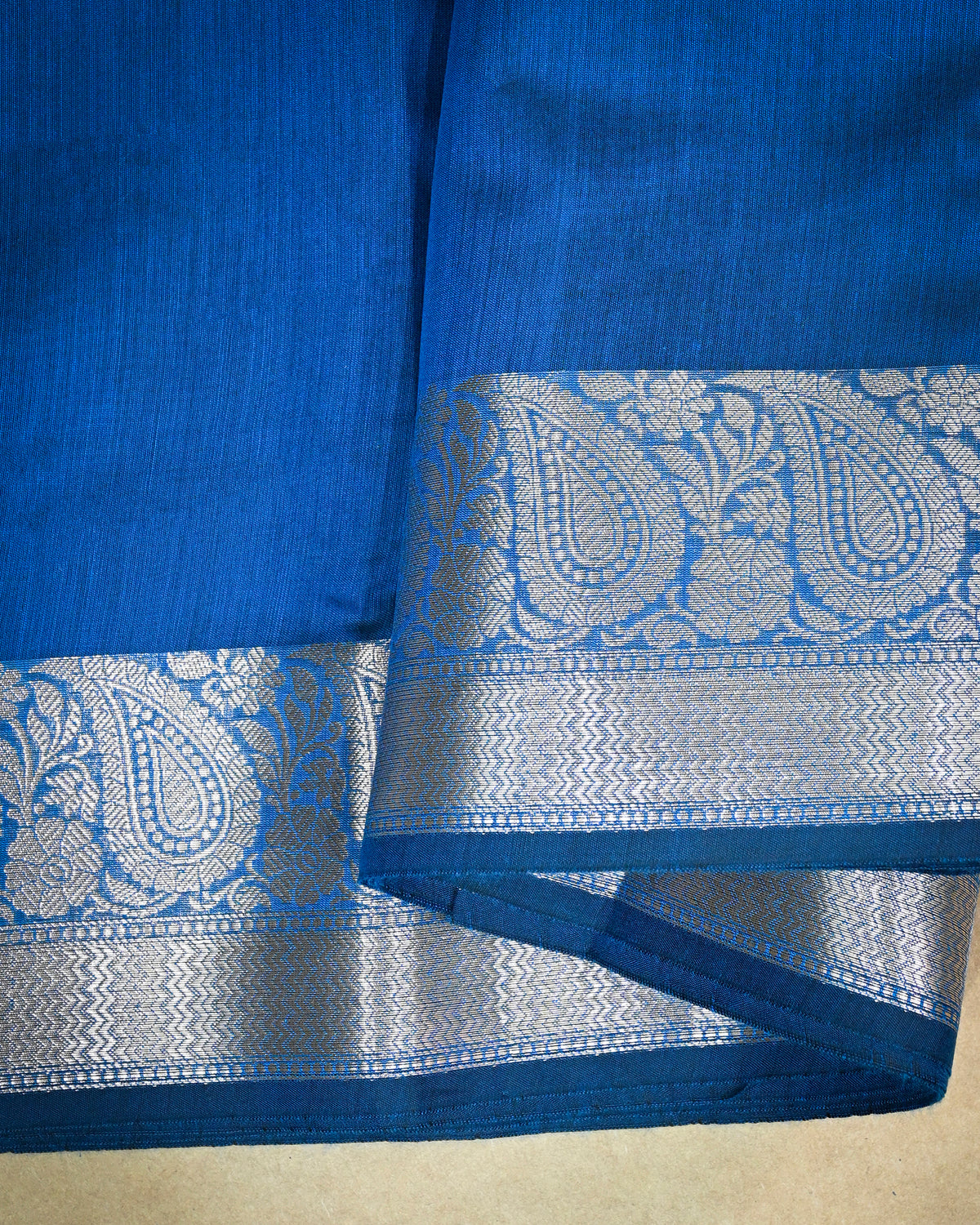 Peacock Blue Cotton/Linen Saree – Woven Plain Body with Rich Pallu