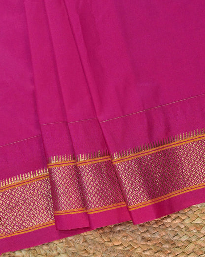 Magenta Semi Paithani Silk Saree with Pink Contrast & Woven Chunri Buttis