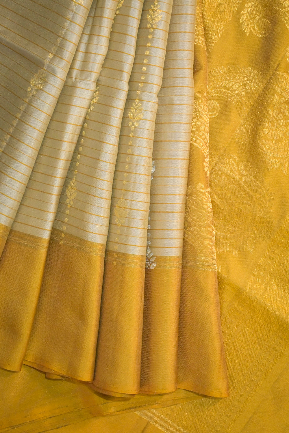 Soft Silk Horizontal Weaving With Vertical Jari Lining With Gold Contrast
