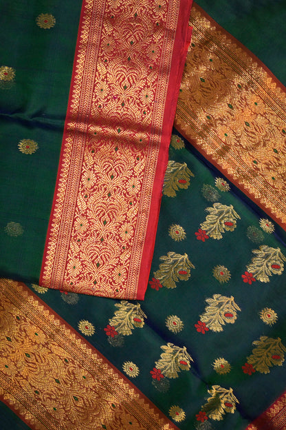 Chanderi Woven Meena And Jari Motifs With Red Contrast