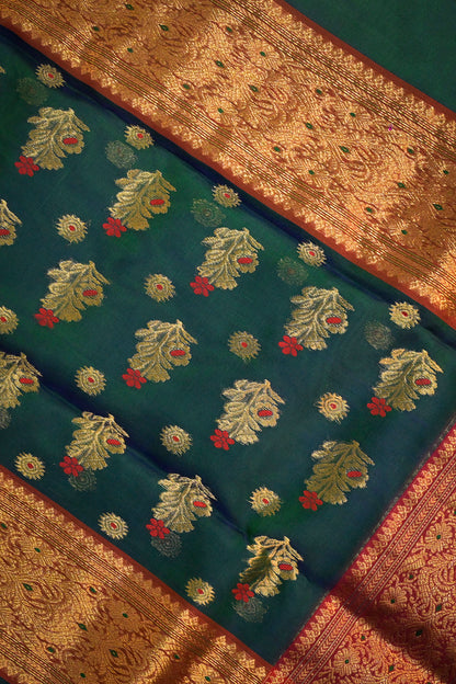 Chanderi Woven Meena And Jari Motifs With Red Contrast