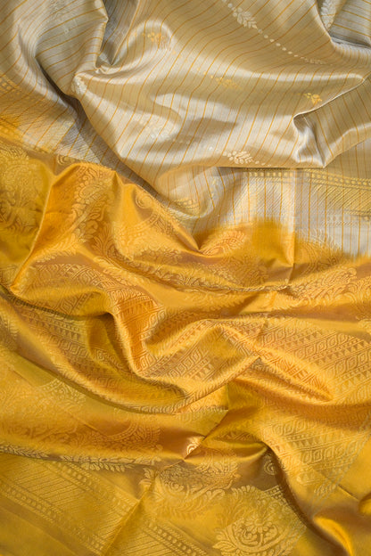 Soft Silk Horizontal Weaving With Vertical Jari Lining With Gold Contrast