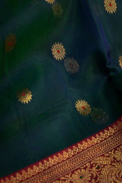 Chanderi Woven Meena And Jari Motifs With Red Contrast