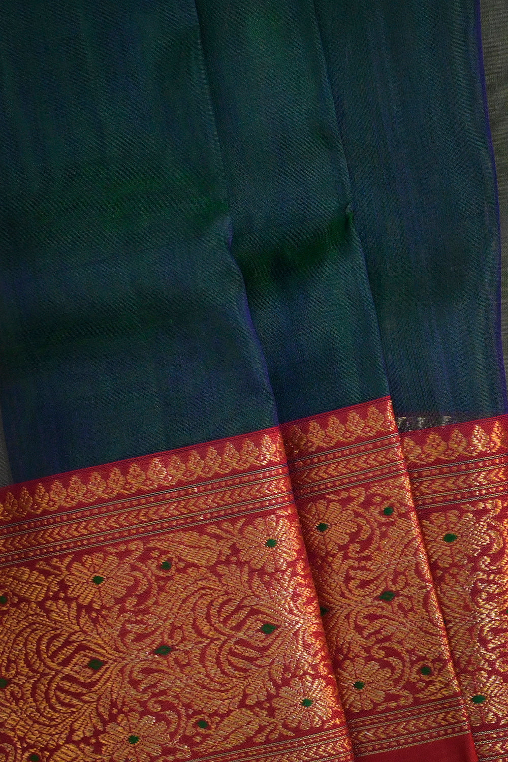 Chanderi Woven Meena And Jari Motifs With Red Contrast