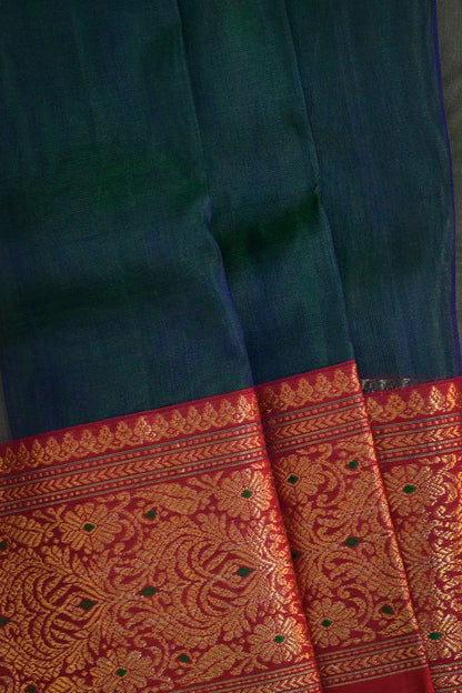 Chanderi Woven Meena And Jari Motifs With Red Contrast