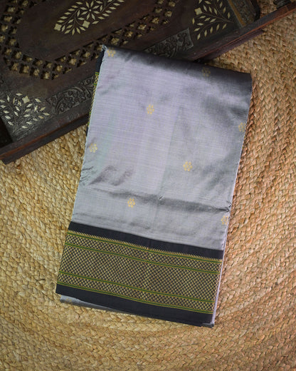 Grey Silk Paithanis Woven paithani with black contrast