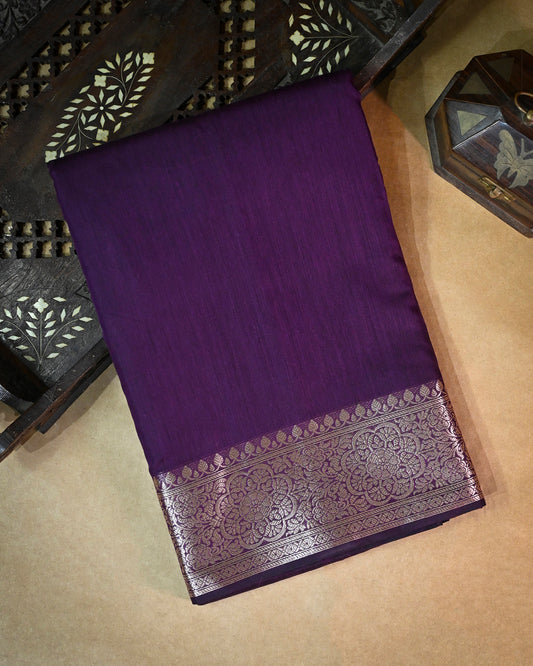 Purple Cotton/Linen Saree – Woven Plain Body with Rich Pallu