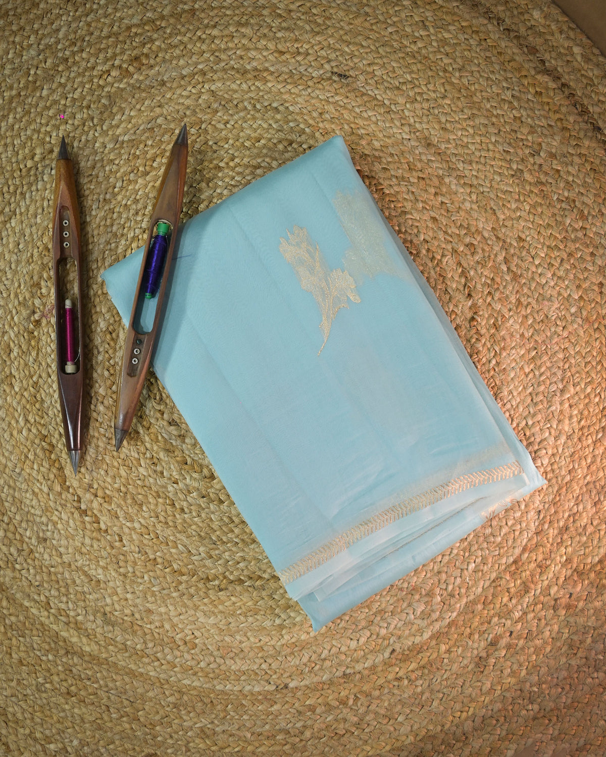 Pastel Blue Kora Silk Saree
