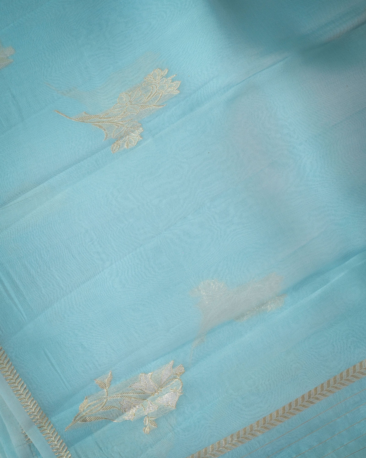 Pastel Blue Kora Silk Saree