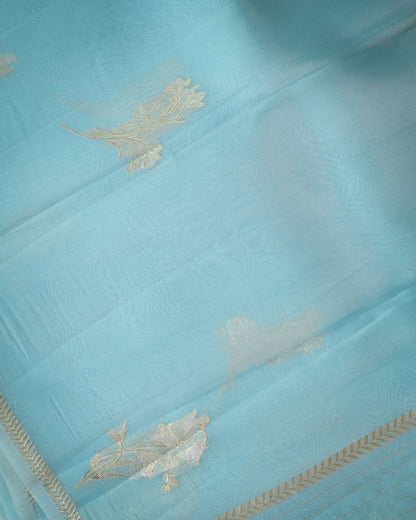 Pastel Blue Kora Silk Saree