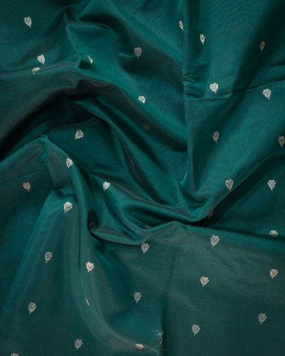Peacock Blue Chanderi Cotton Saree with Woven Buttis & Piping Border